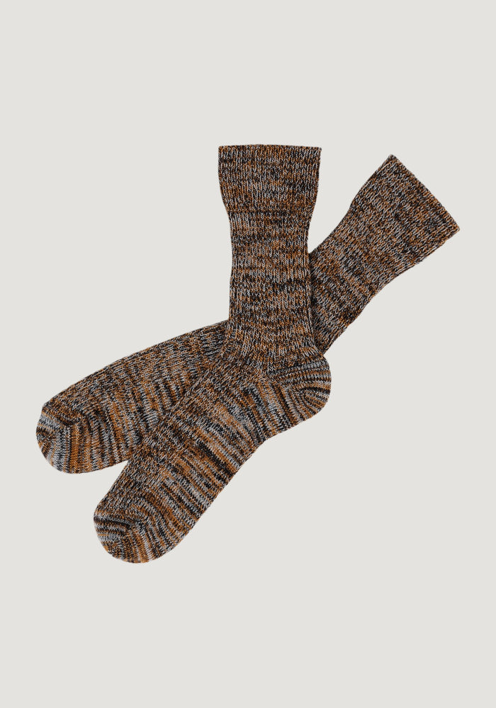 Șosete Rib din lână merinos - Burnt Amber Melange