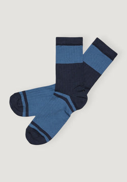 Șosete Rib din lână merinos - Colour Block Deep Indigo