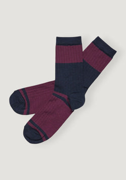 Șosete Rib din lână merinos - Colour Block Violet