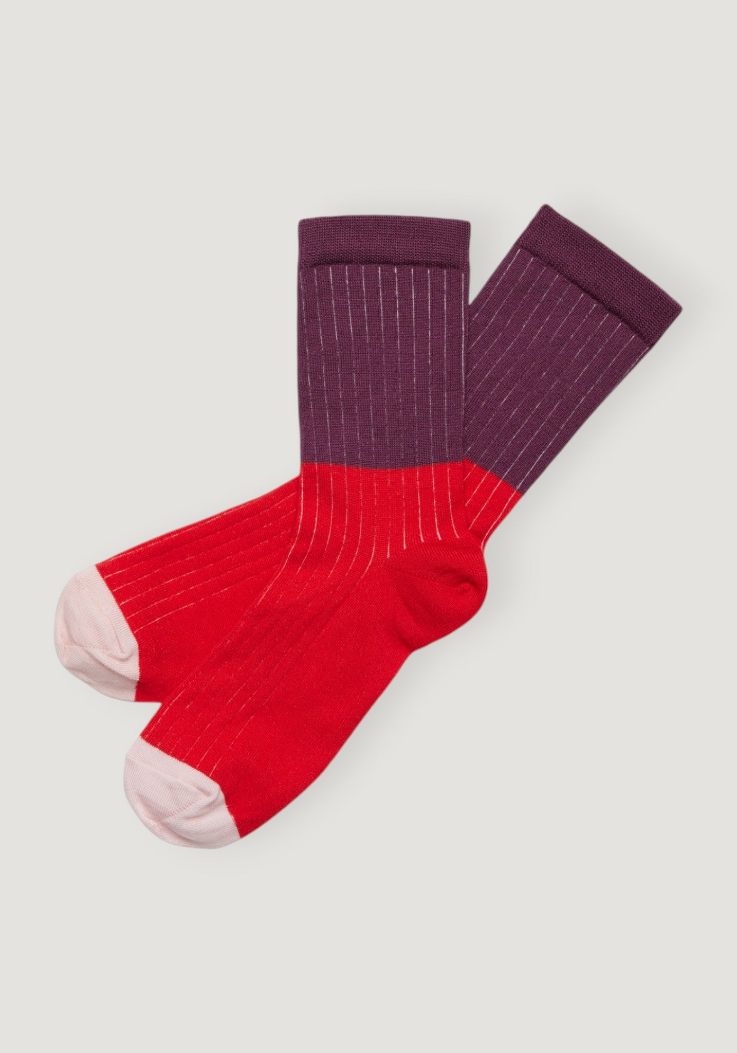 Șosete Rib din lână merinos - Contrast Classic Red
