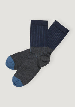 Șosete Rib din lână merinos - Contrast Steel Melange