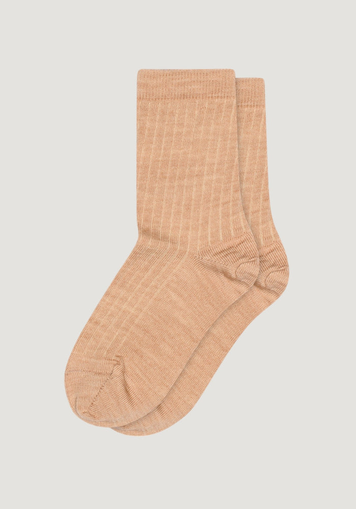 Șosete Rib din lână merinos (copii și femei) - Camel Melange
