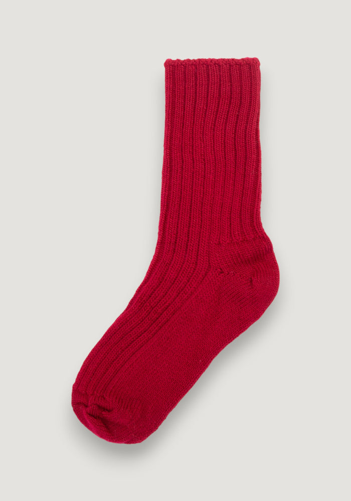Șosete Rib din lână merinos (copii și femei) - Red