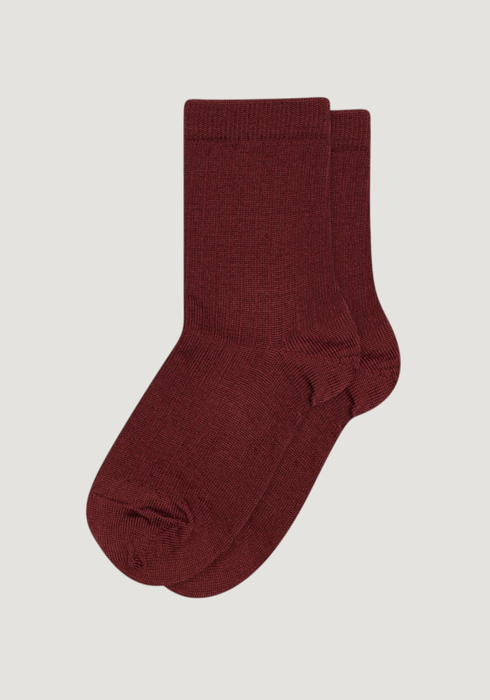Șosete Rib din lână merinos (copii și femei) - Wine Red