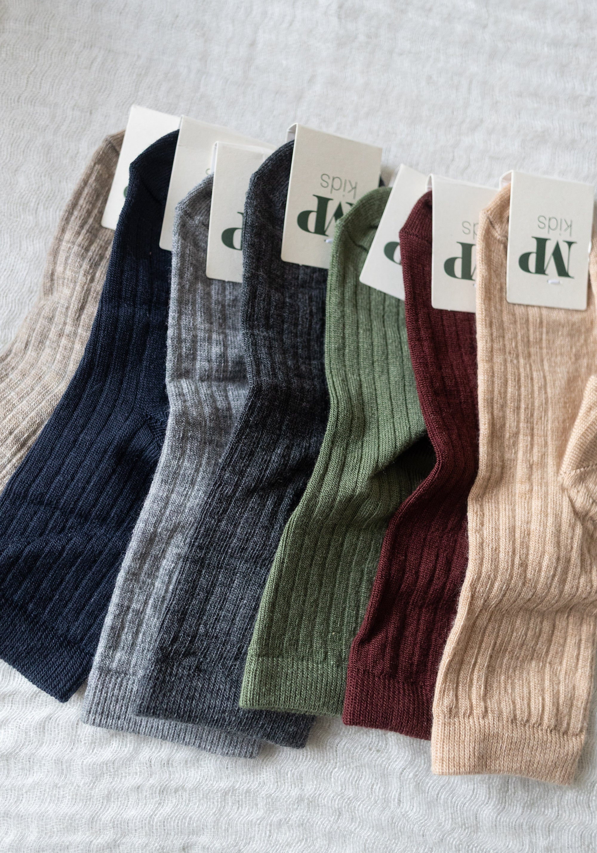 Șosete Rib din lână merinos (copii și femei) - Olivine