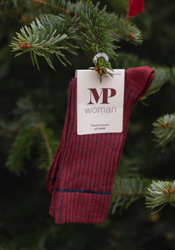 Șosete Rib din lână merinos și bumbac - Magny Wine Red