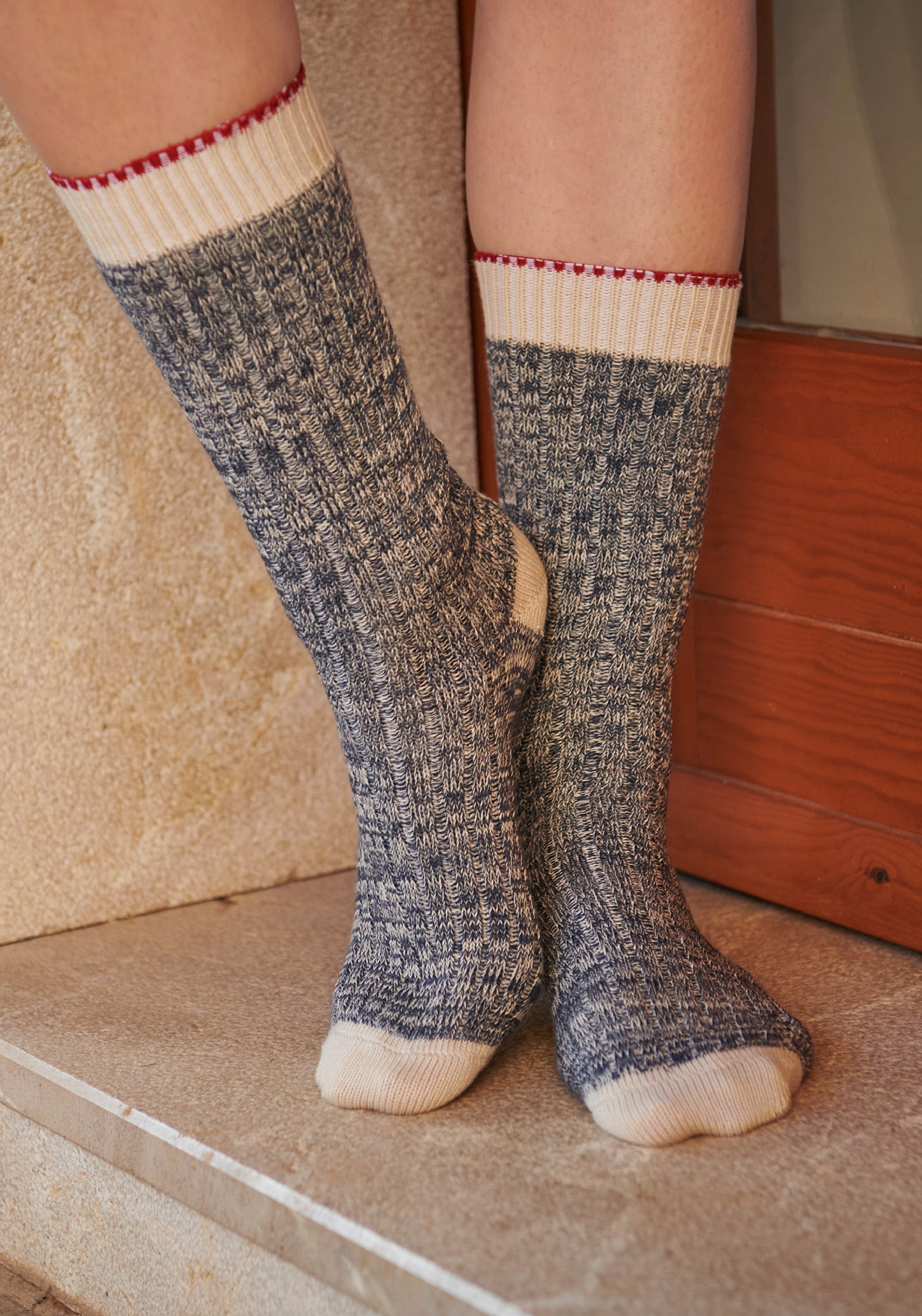 Șosete chunky din lână merinos și bumbac - Ulrika Dark Denim Melange