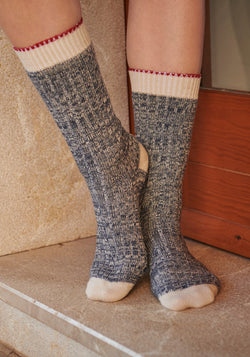 Șosete chunky din lână merinos și bumbac - Ulrika Dark Denim Melange