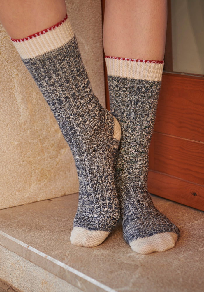 Șosete chunky din lână merinos și bumbac - Ulrika Dark Denim Melange