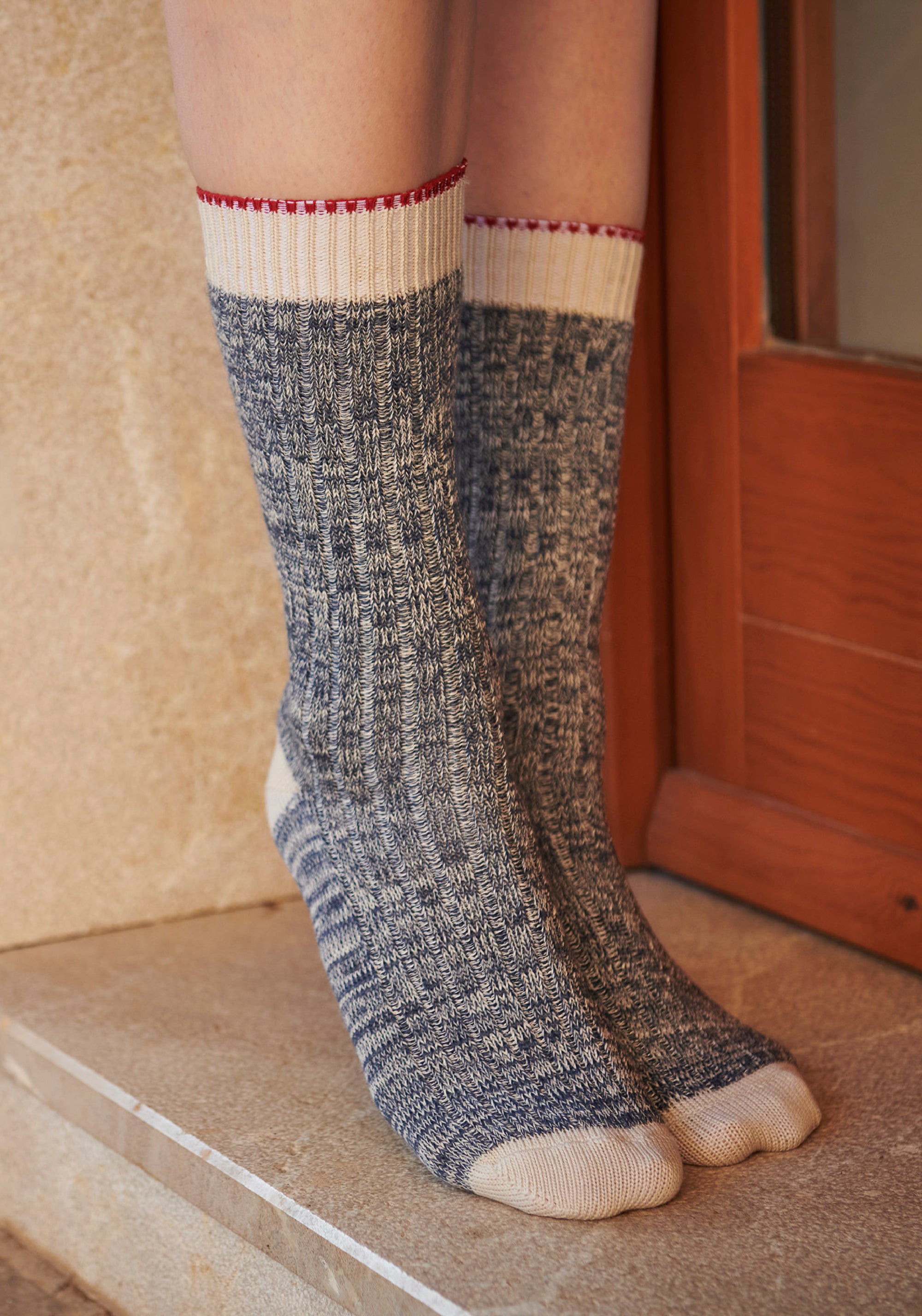 Șosete chunky din lână merinos și bumbac - Ulrika Dark Denim Melange