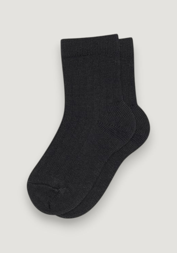 Șosete Rib extrafine din lână merinos (copii și adulți) - Black