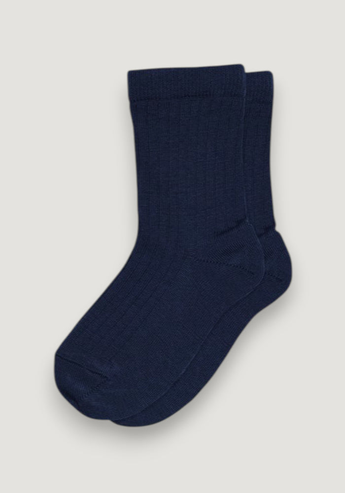 Șosete Rib extrafine din lână merinos (copii și femei) - Navy