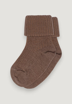 Șosete extrafine Rib din lână merinos - Turn Down Brown Sienna 19-21