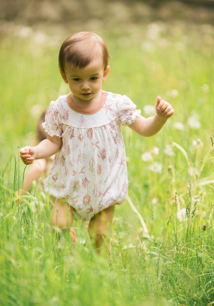 Summersuit din lână merinos - Aqua Flora Light Pink
