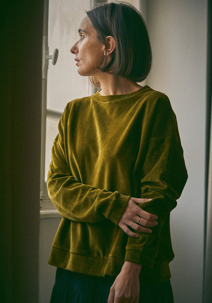 Sweatshirt catifea femei din bumbac - Acentra Fir Green S