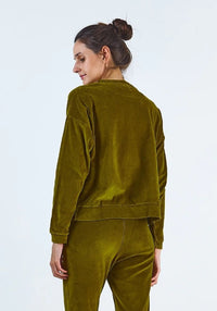 Sweatshirt catifea femei din bumbac - Acentra Fir Green Poudre Organic HipHip.ro