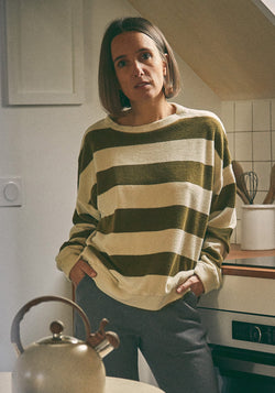 Sweatshirt terry femei din bumbac - Acentra Stripe Fir Green S