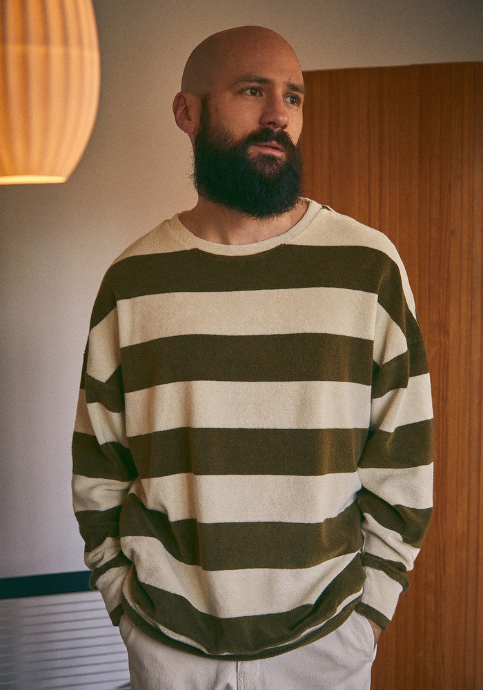 Sweatshirt terry unisex din bumbac - Redondo Stripe Fir Green S