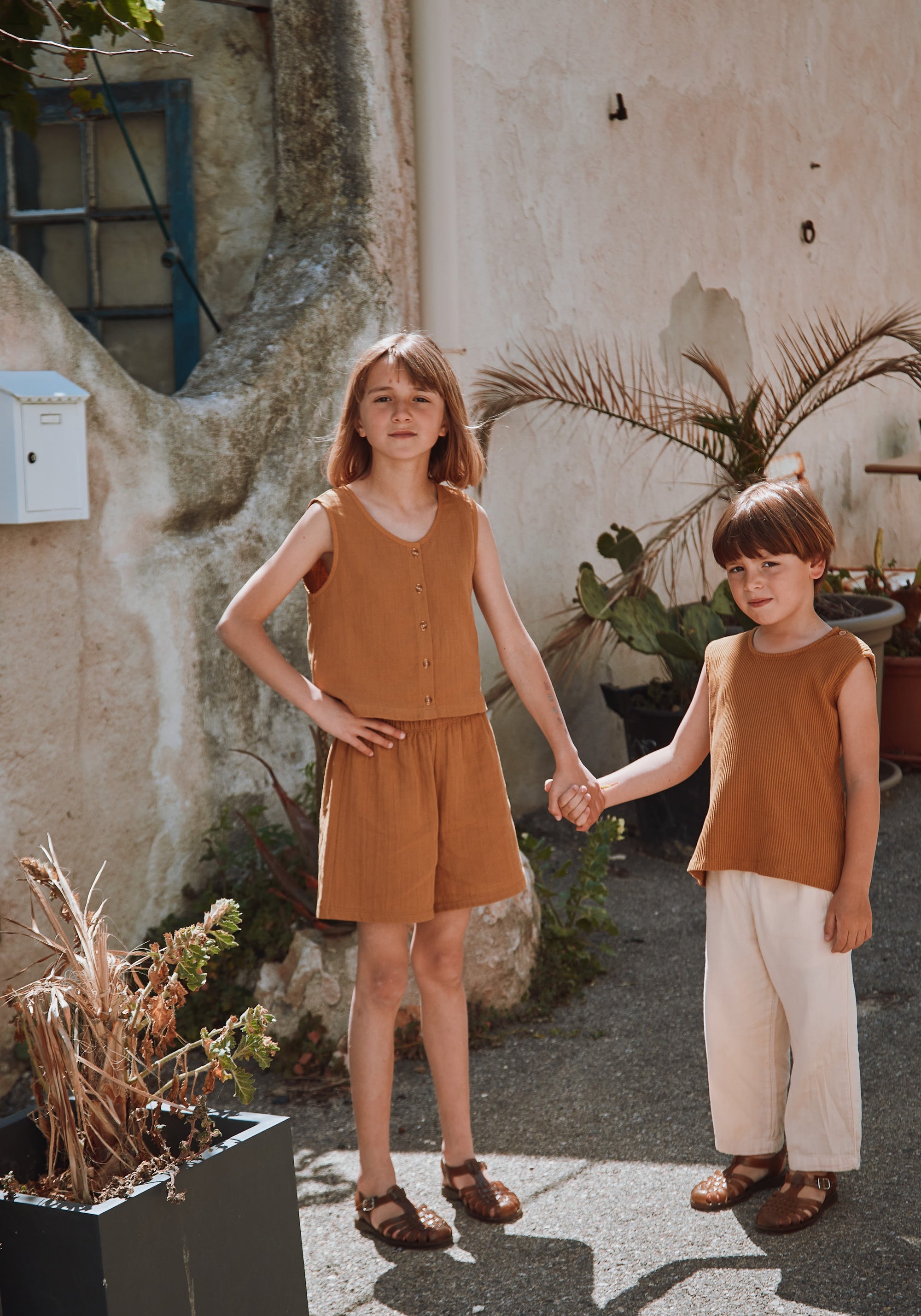 Pantaloni scurți din muselină dublă de bumbac - Gui Bone Brown