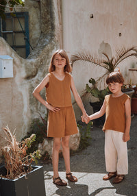 Pantaloni scurți din muselină dublă de bumbac - Gui Bone Brown