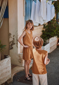 Pantaloni scurți din muselină dublă de bumbac - Gui Bone Brown