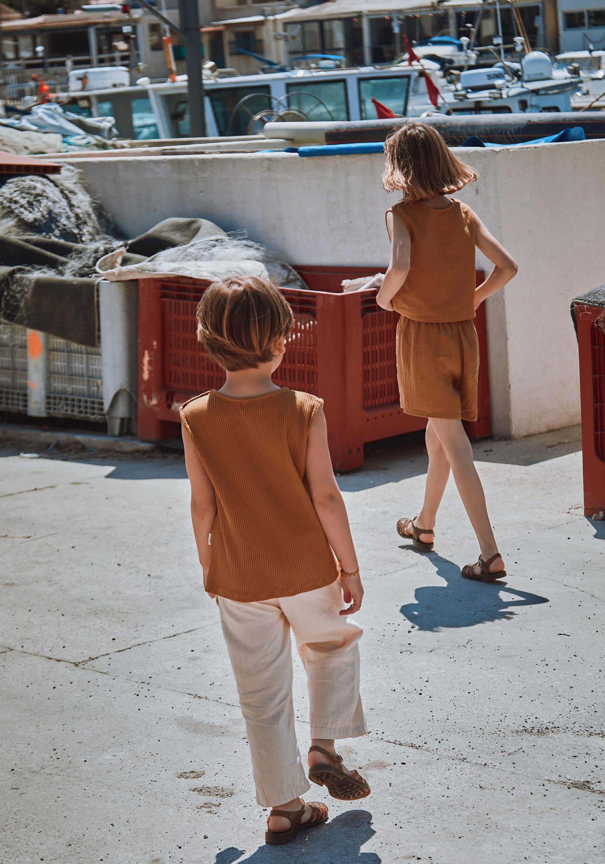 Pantaloni scurți din muselină dublă de bumbac - Gui Bone Brown