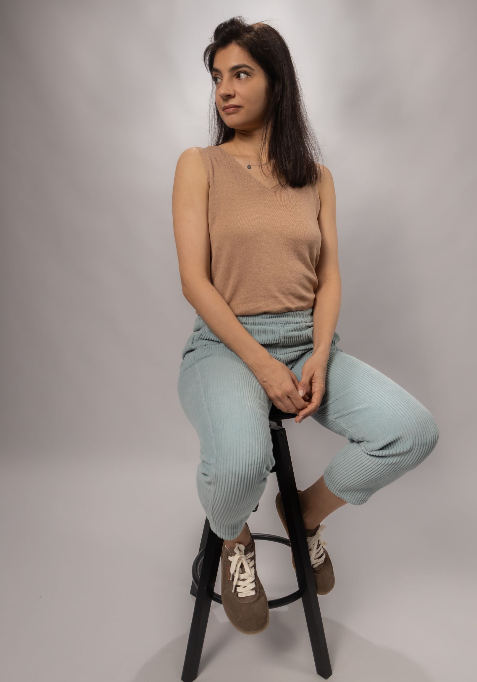 Top femei tricotat din in și bumbac - Emma Beige