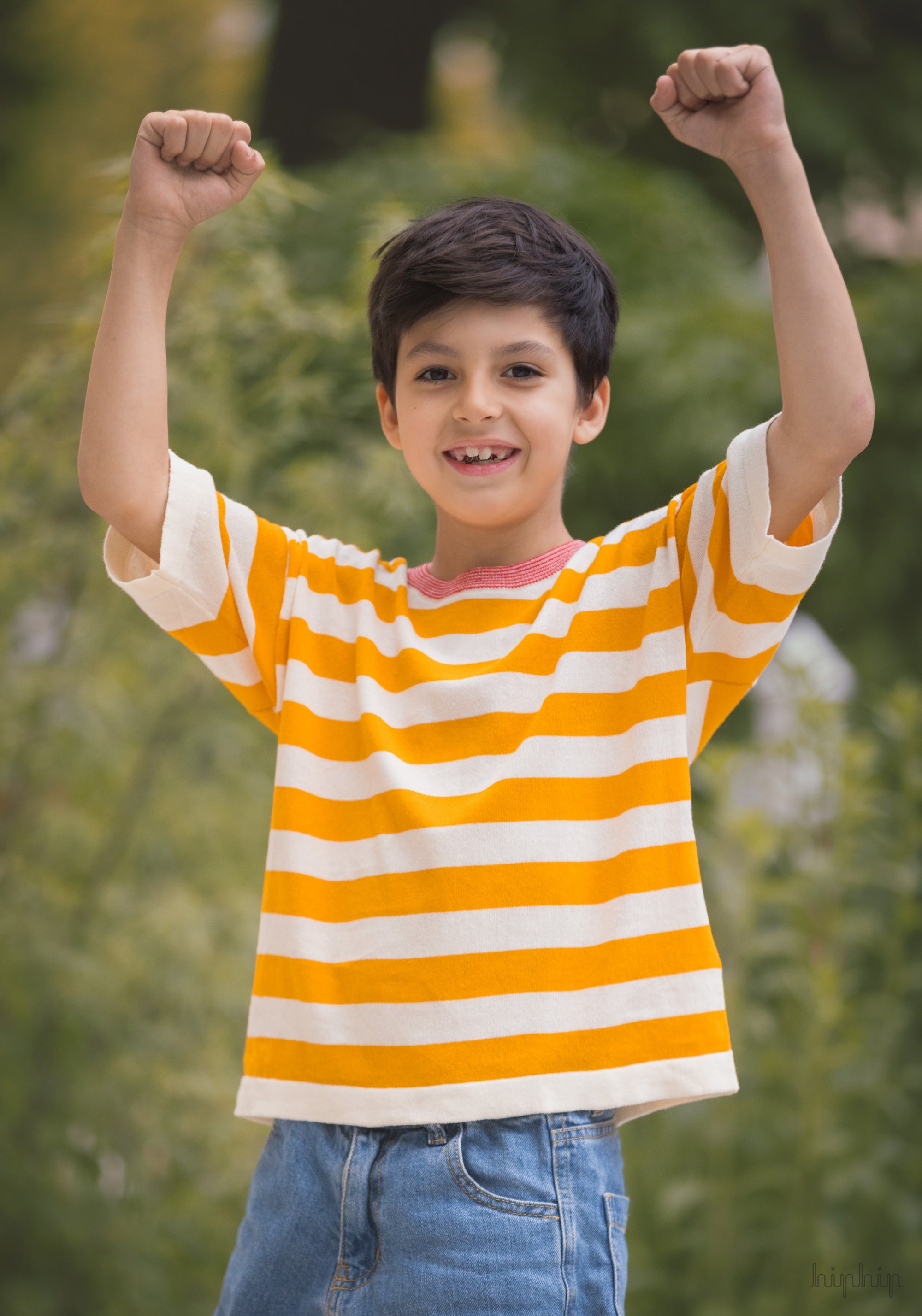 Tricou bumbac - Extrafin Stripe Ecru/Sunflower