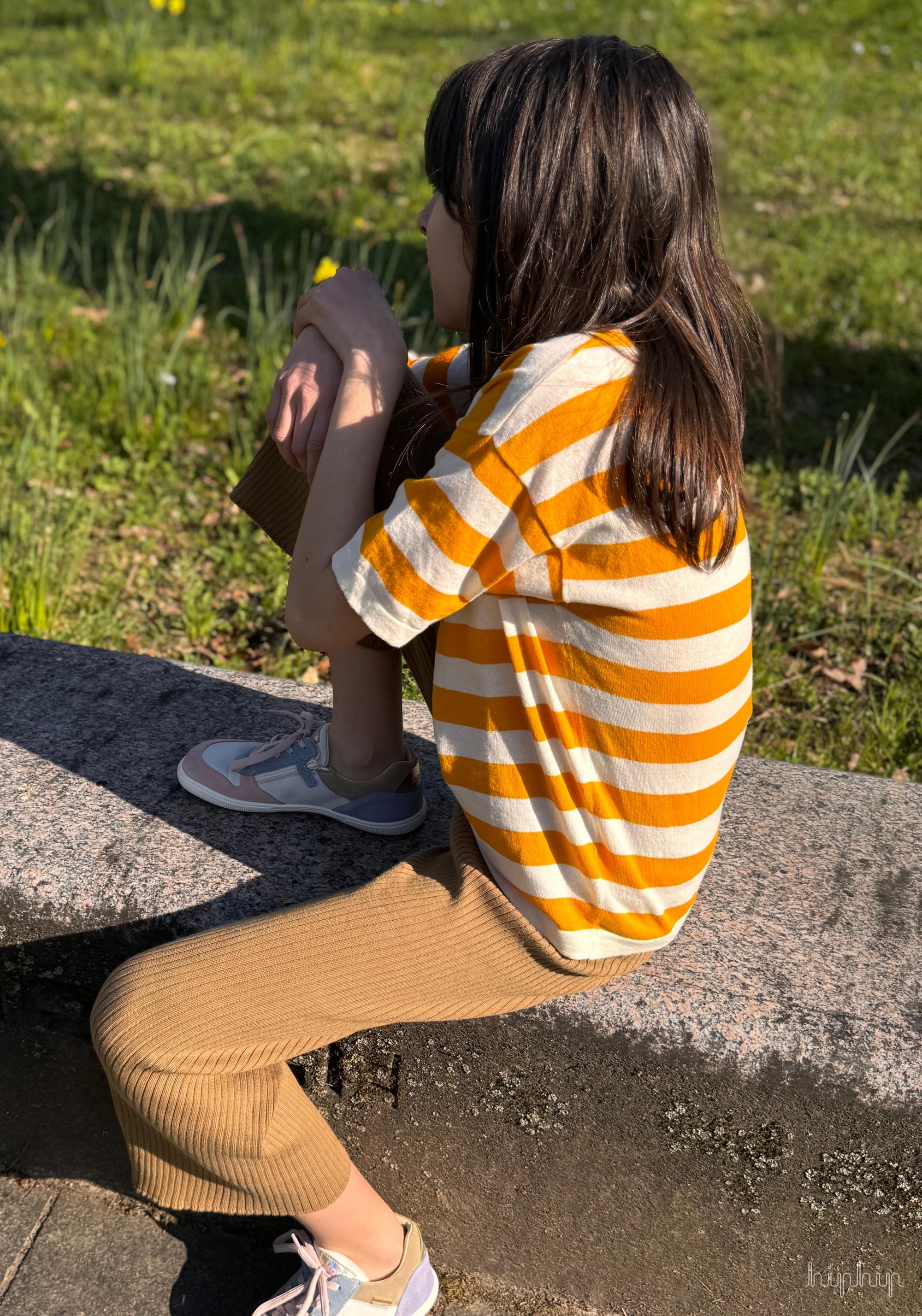 Tricou bumbac - Extrafin Stripe Ecru/Sunflower