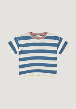 Tricou bumbac - Extrafin Stripe Ecru/Washed Indigo