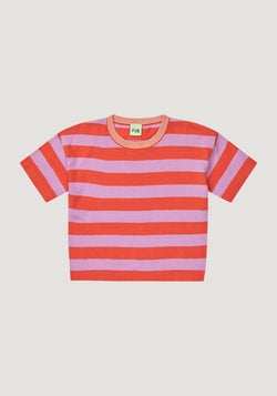 Tricou bumbac - Extrafin Stripe Tangerine/Orchid