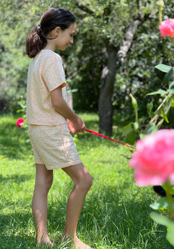 Pantaloni scurți din muselină dublă de bumbac - Hortensia Points Bellini