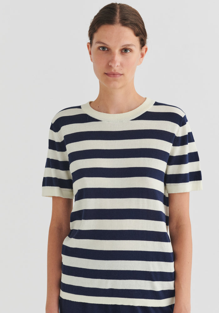 Tricou din bumbac - Extrafin Classic Ecru/Dark Navy