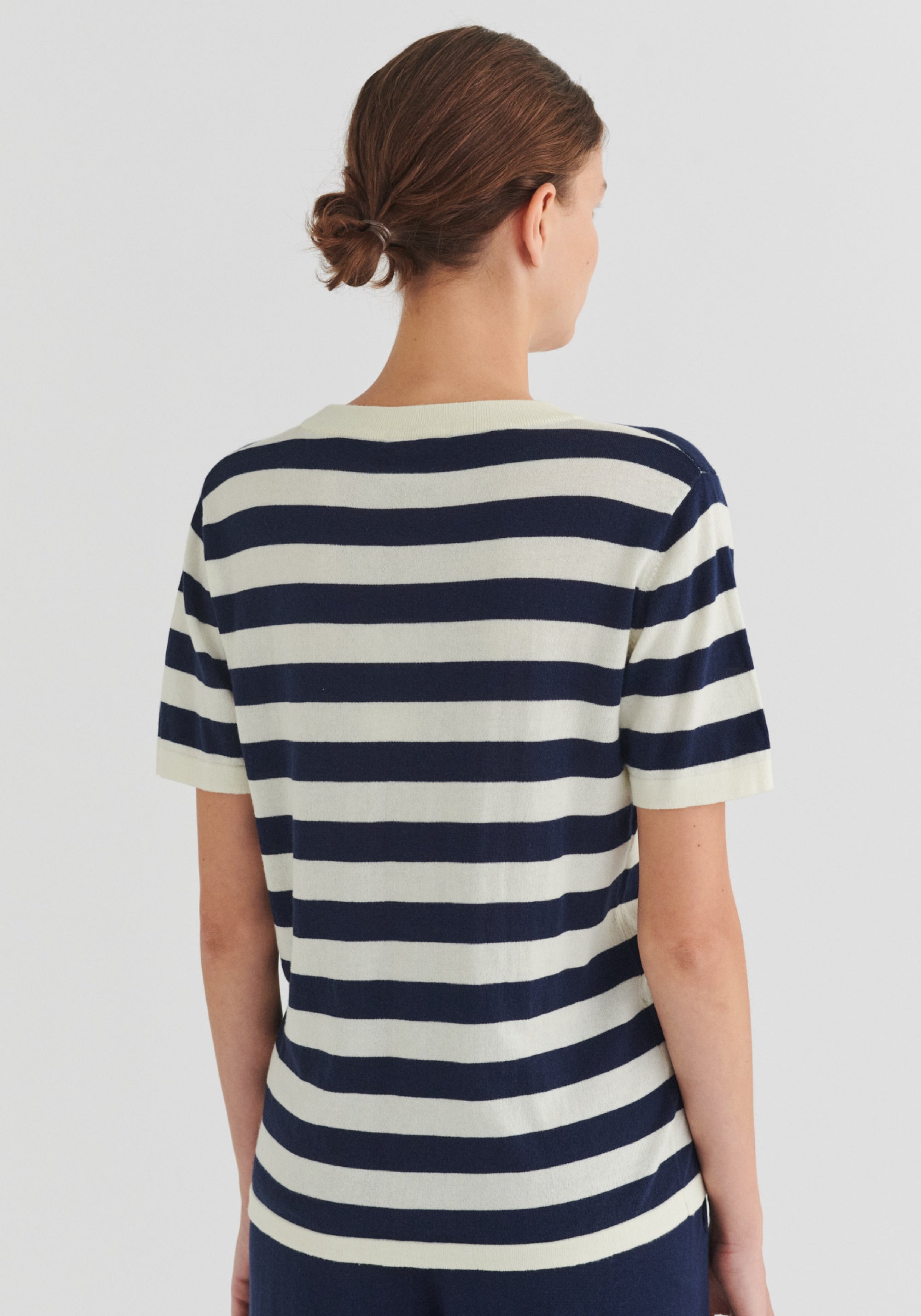 Tricou din bumbac - Extrafin Classic Ecru/Dark Navy