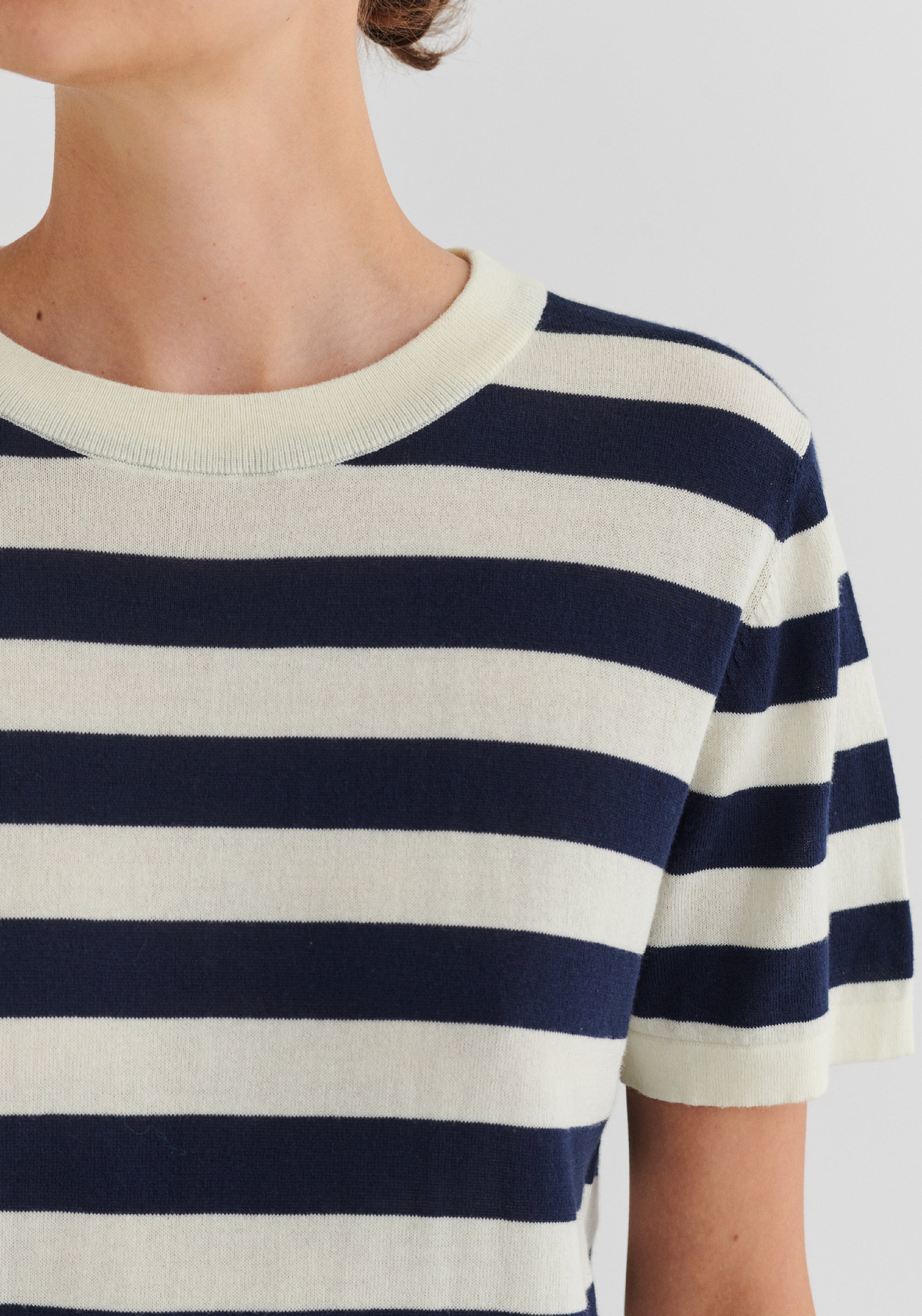 Tricou din bumbac - Extrafin Classic Ecru/Dark Navy