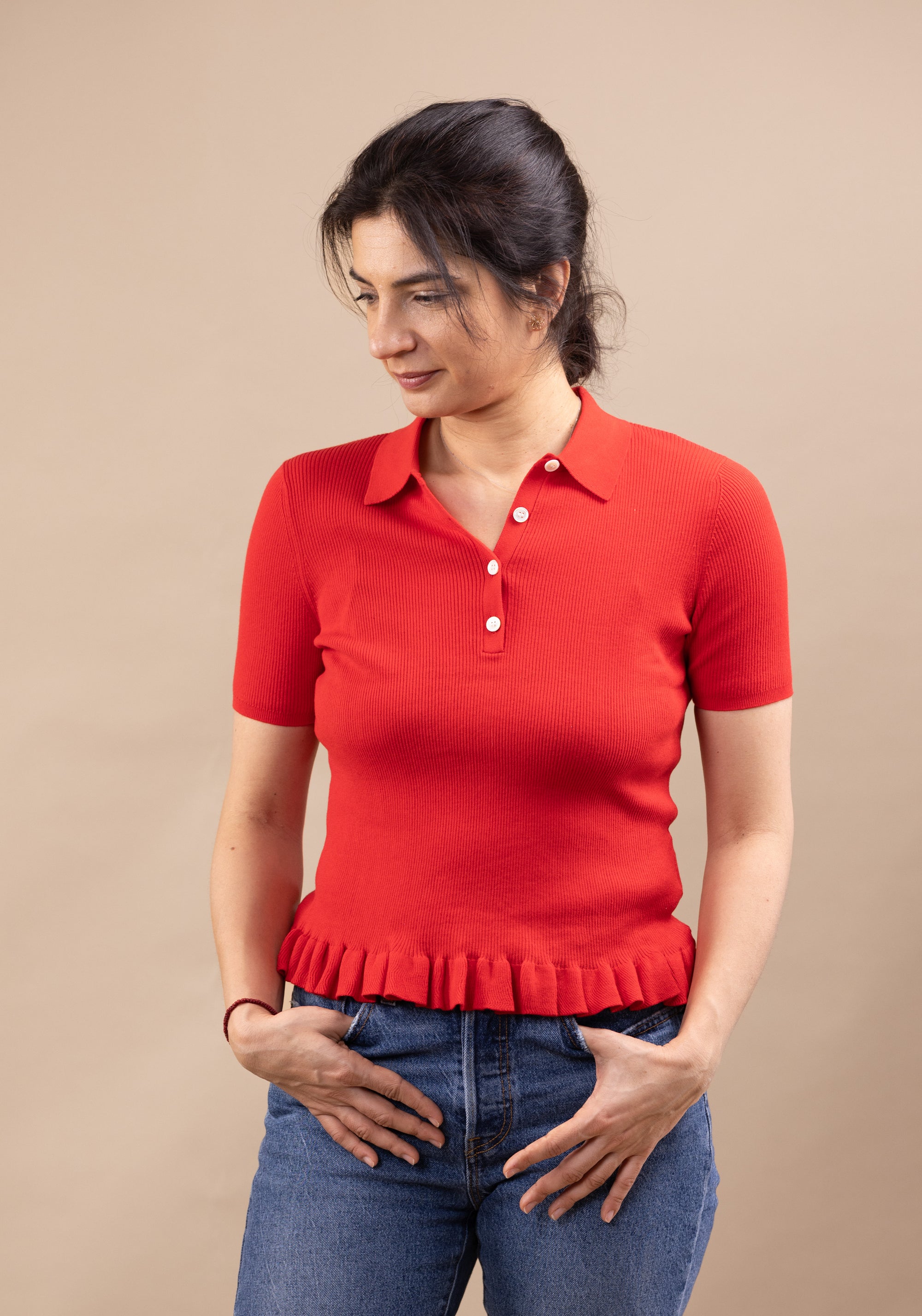 Tricou din bumbac - Rib extrafin Red