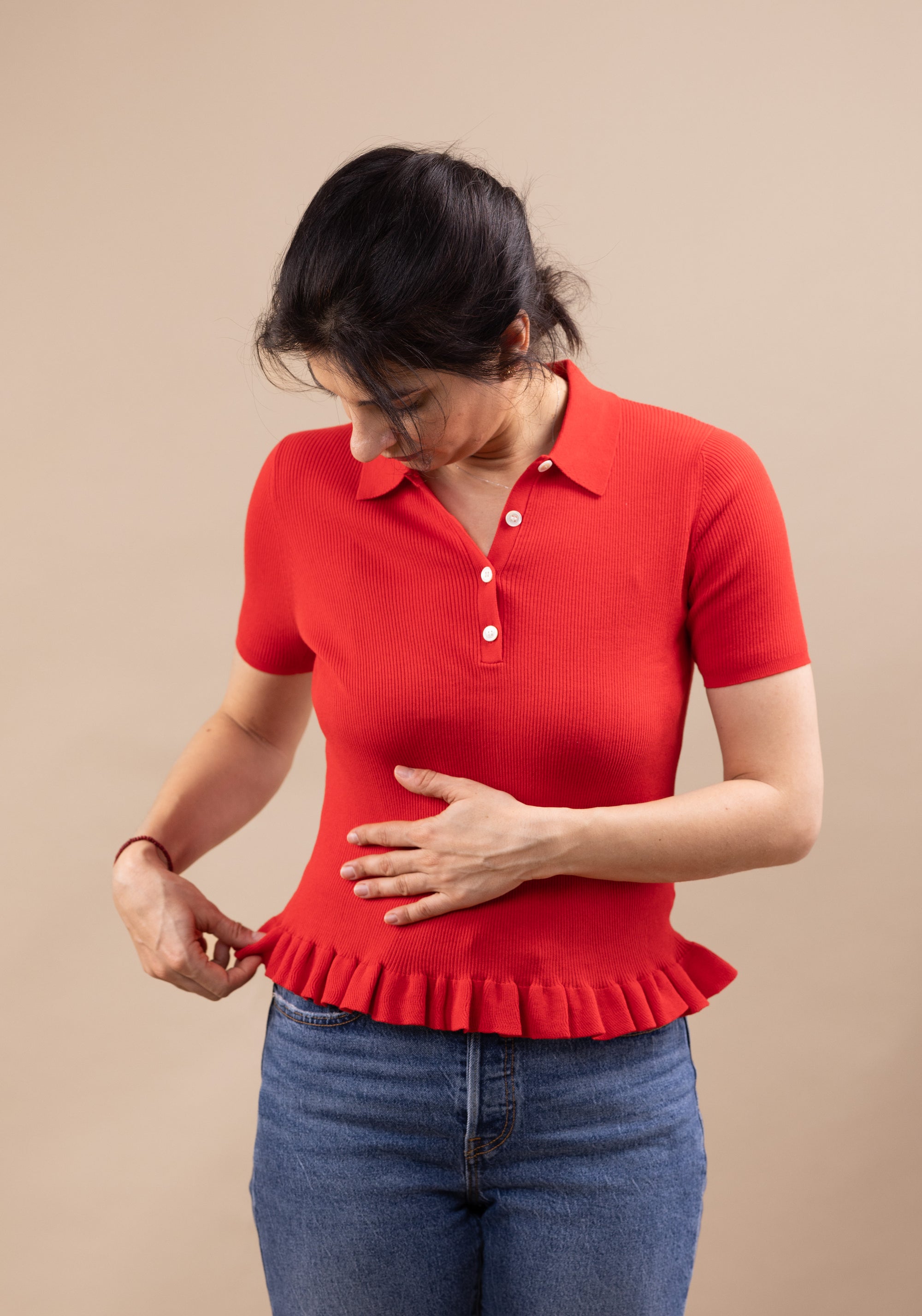 Tricou din bumbac - Rib extrafin Red