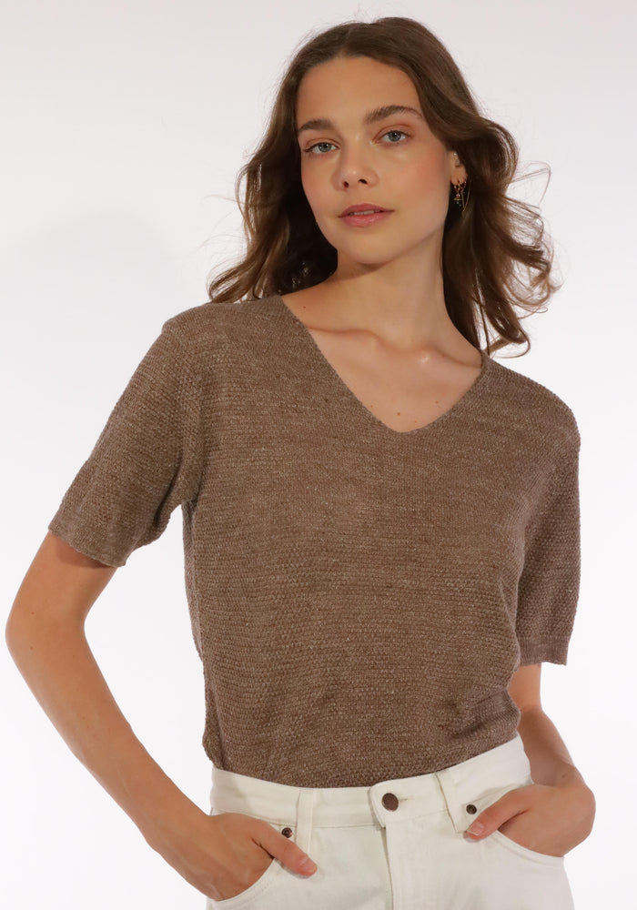 Tricou din in și bumbac - Giulia Brown