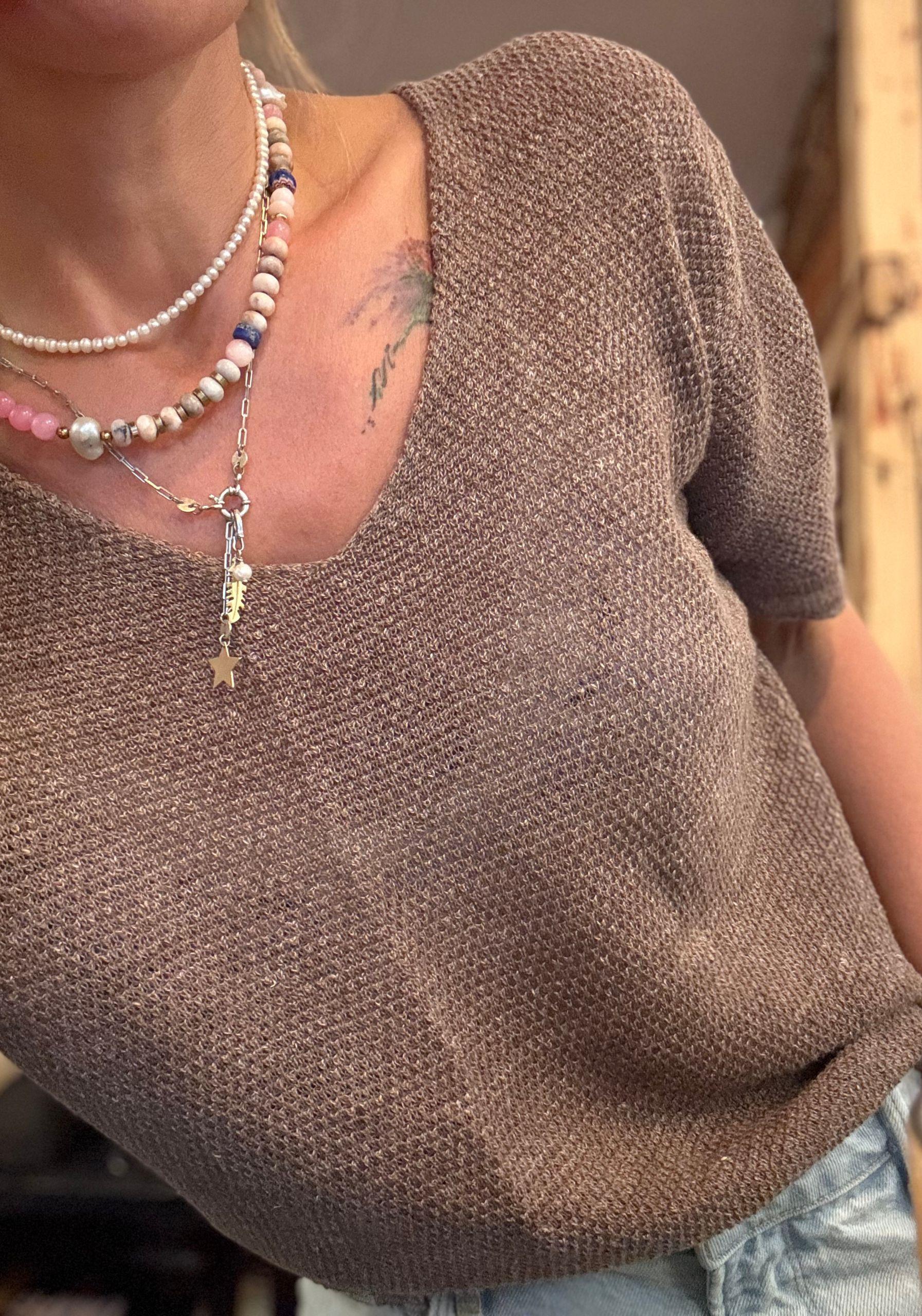Tricou din in și bumbac - Giulia Brown