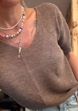 Tricou din in și bumbac - Giulia Brown