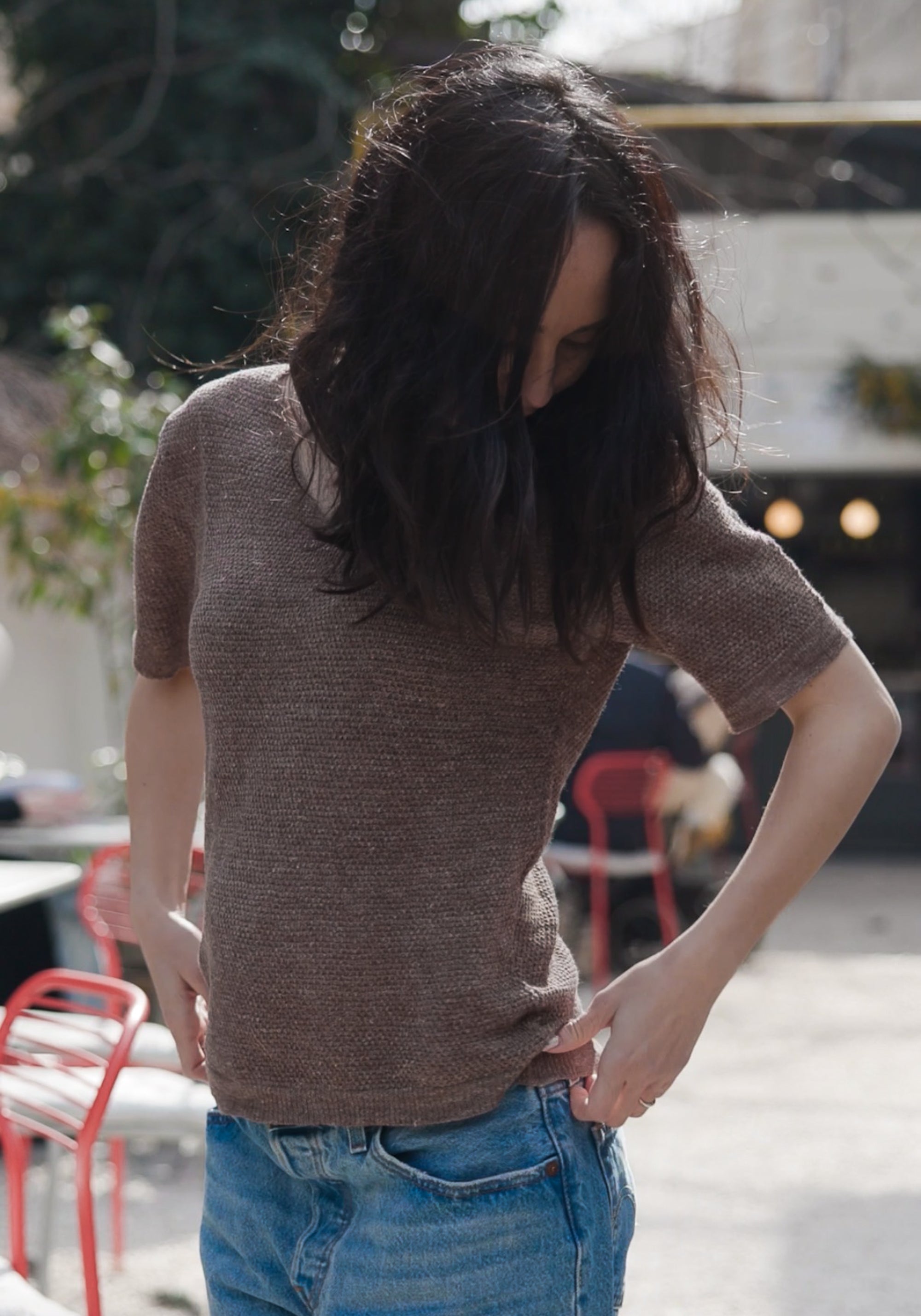 Tricou din in și bumbac - Giulia Brown