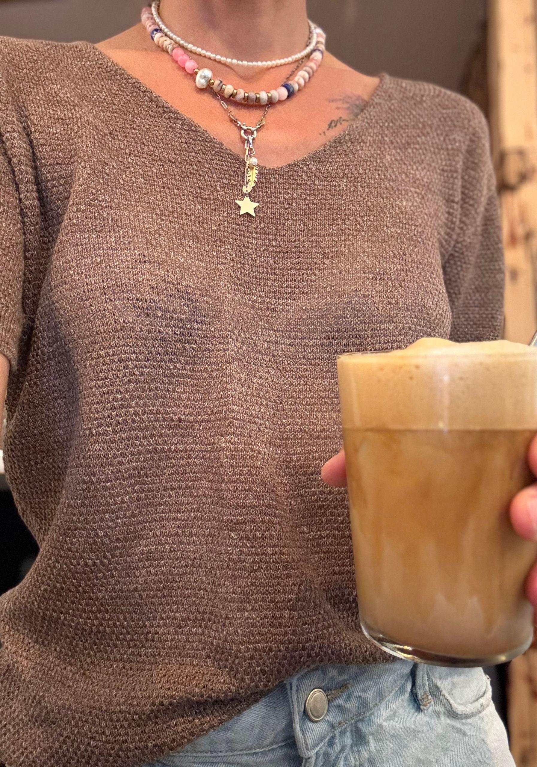 Tricou din in și bumbac - Giulia Brown