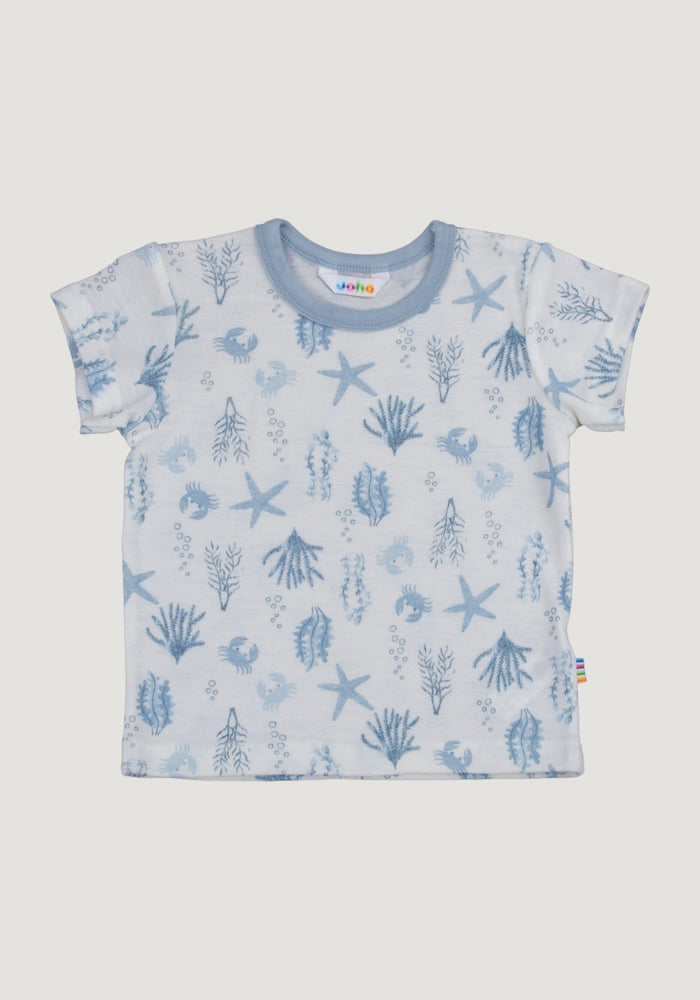 Tricou din lână merinos - Aqua Flora Light Blue