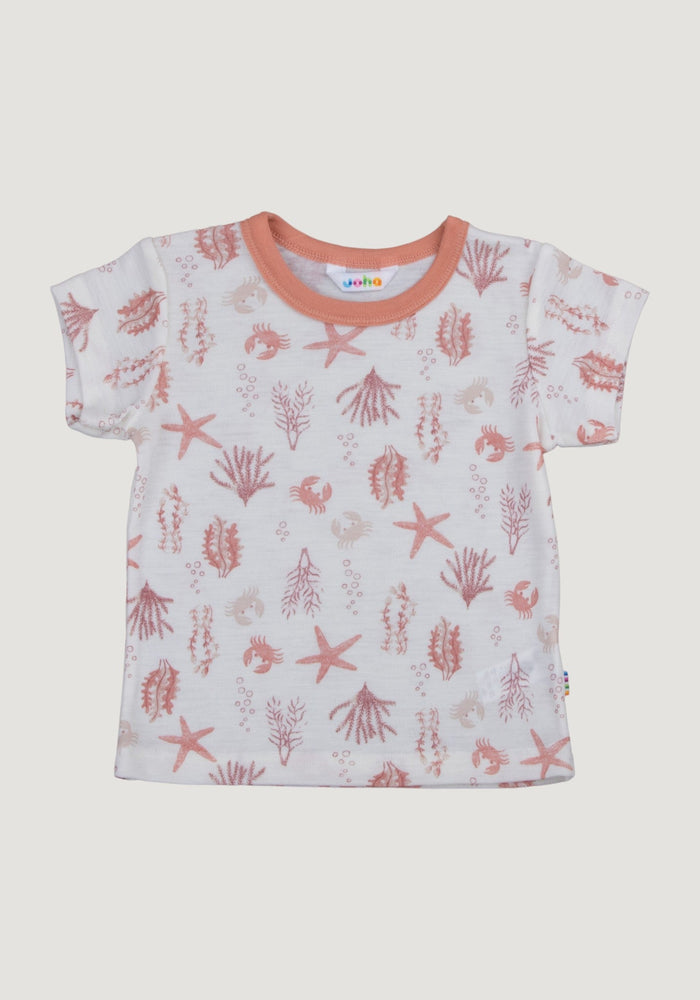 Tricou din lână merinos - Aqua Flora Light Pink