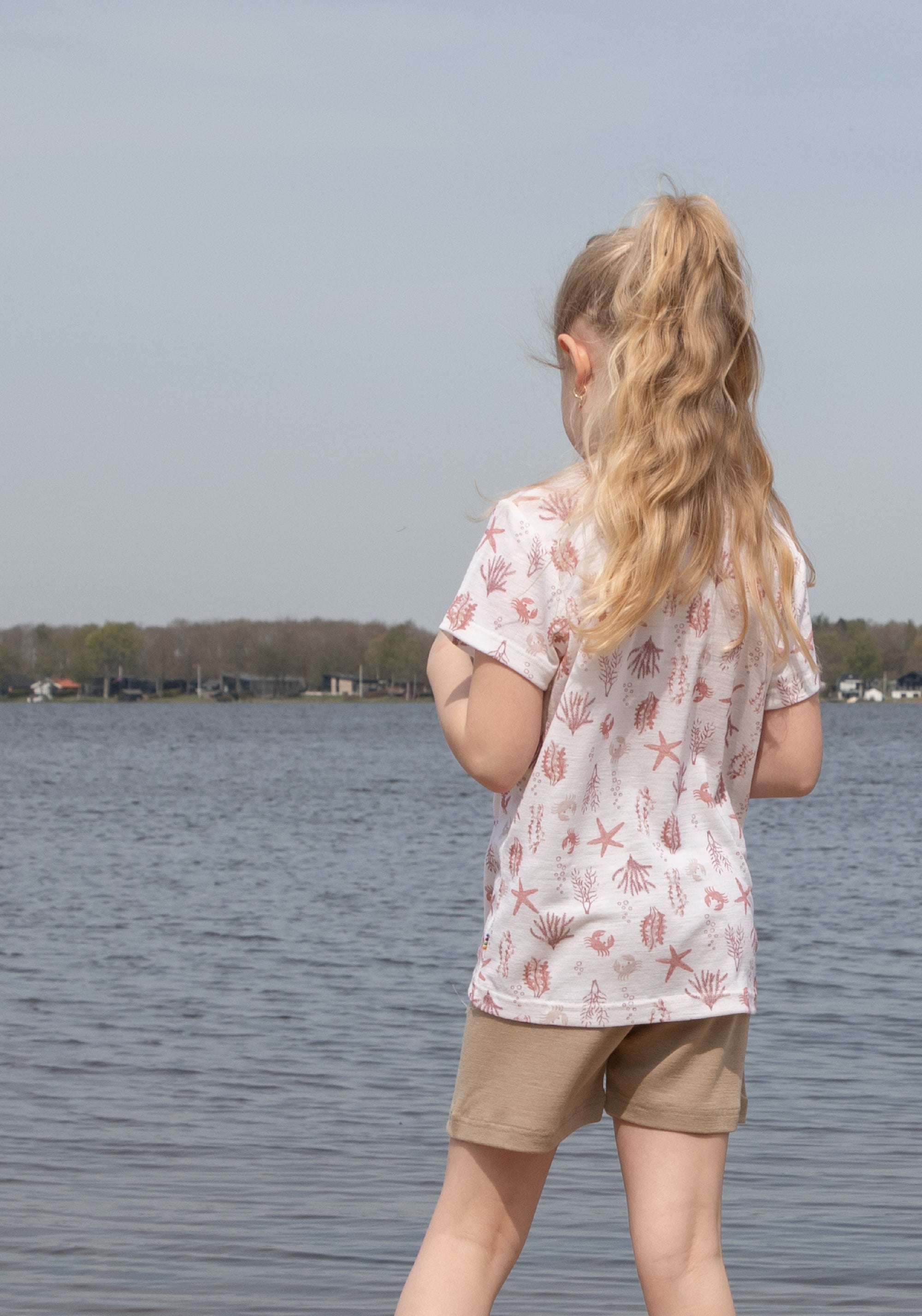 Tricou din lână merinos - Aqua Flora Light Pink Joha HipHip.ro