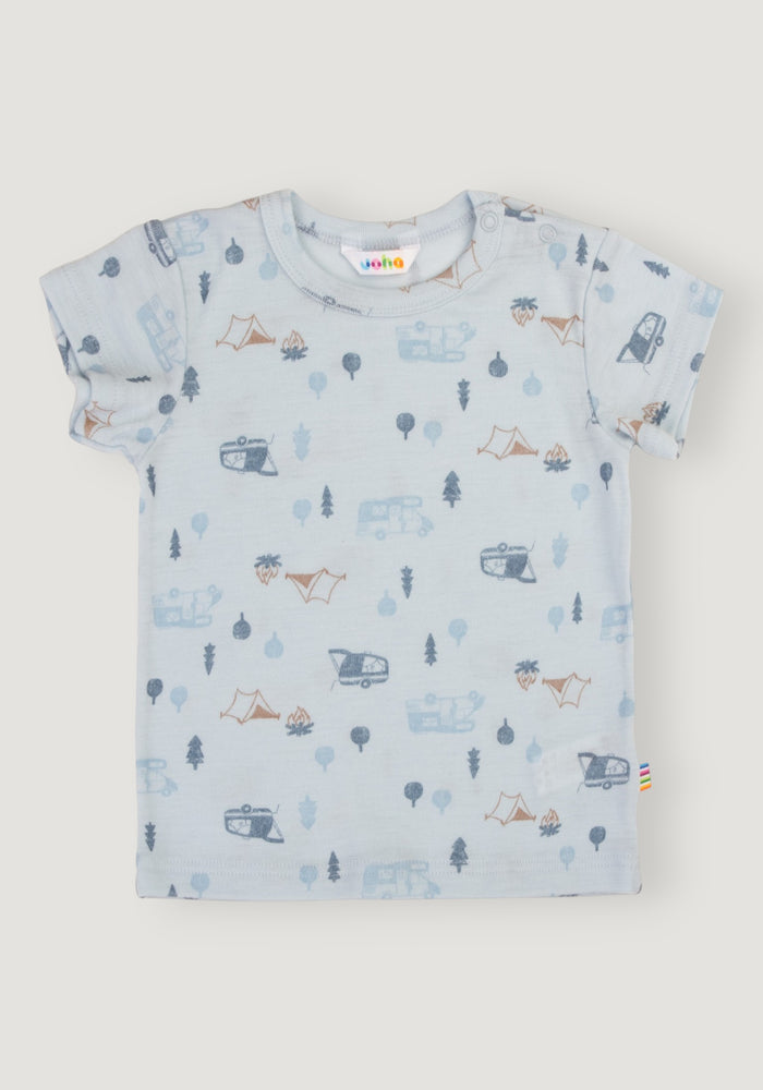 Tricou din lână merinos - Camping Light Blue