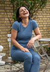Tricou din lână merinos și mătase - Emily Blue Melange
