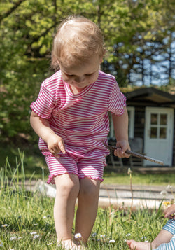 Tricou din lână merinos și mătase - Pink Stripe