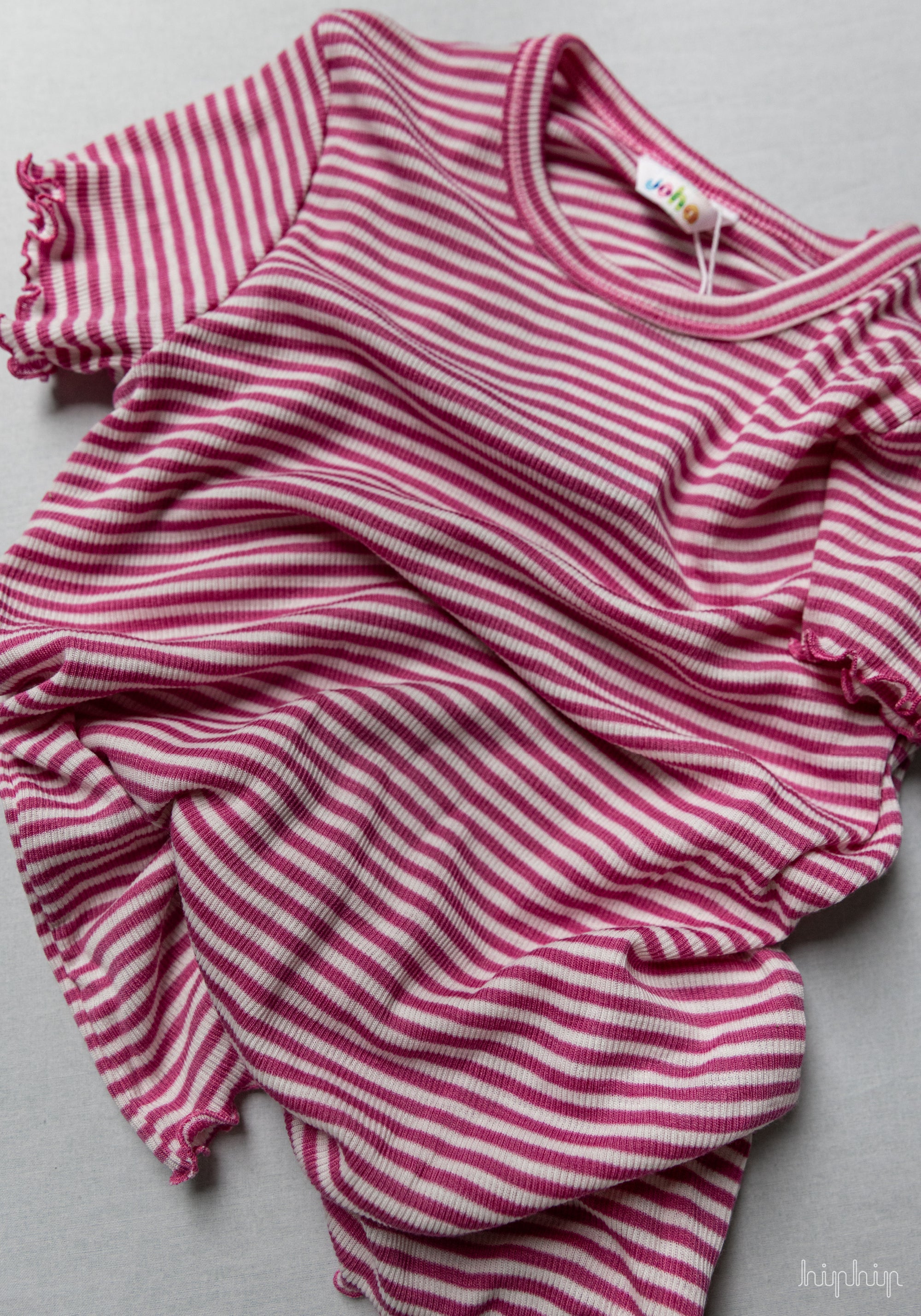 Tricou din lână merinos și mătase - Pink Stripe