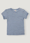 Tricou din lână merinos și mătase - Stripe Blue